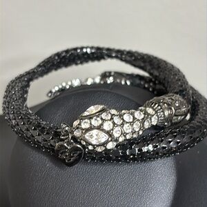 Vintage Betsey Johnson Rhinestone Black Snake Arm Cuff Bracelet Statement​